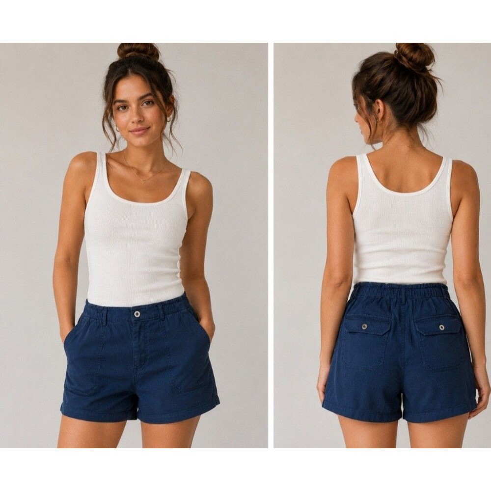 Eddie Bauer Women's Everyday Short Size Medium Navy Blue Pockets Elastic Stretch